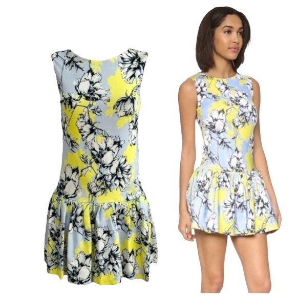TORN BY RONNY KOBO BRADY FLORAL YELLOW MINI FIT FLARE DROP WAIST DRESS SZ S - Picture 13 of 14